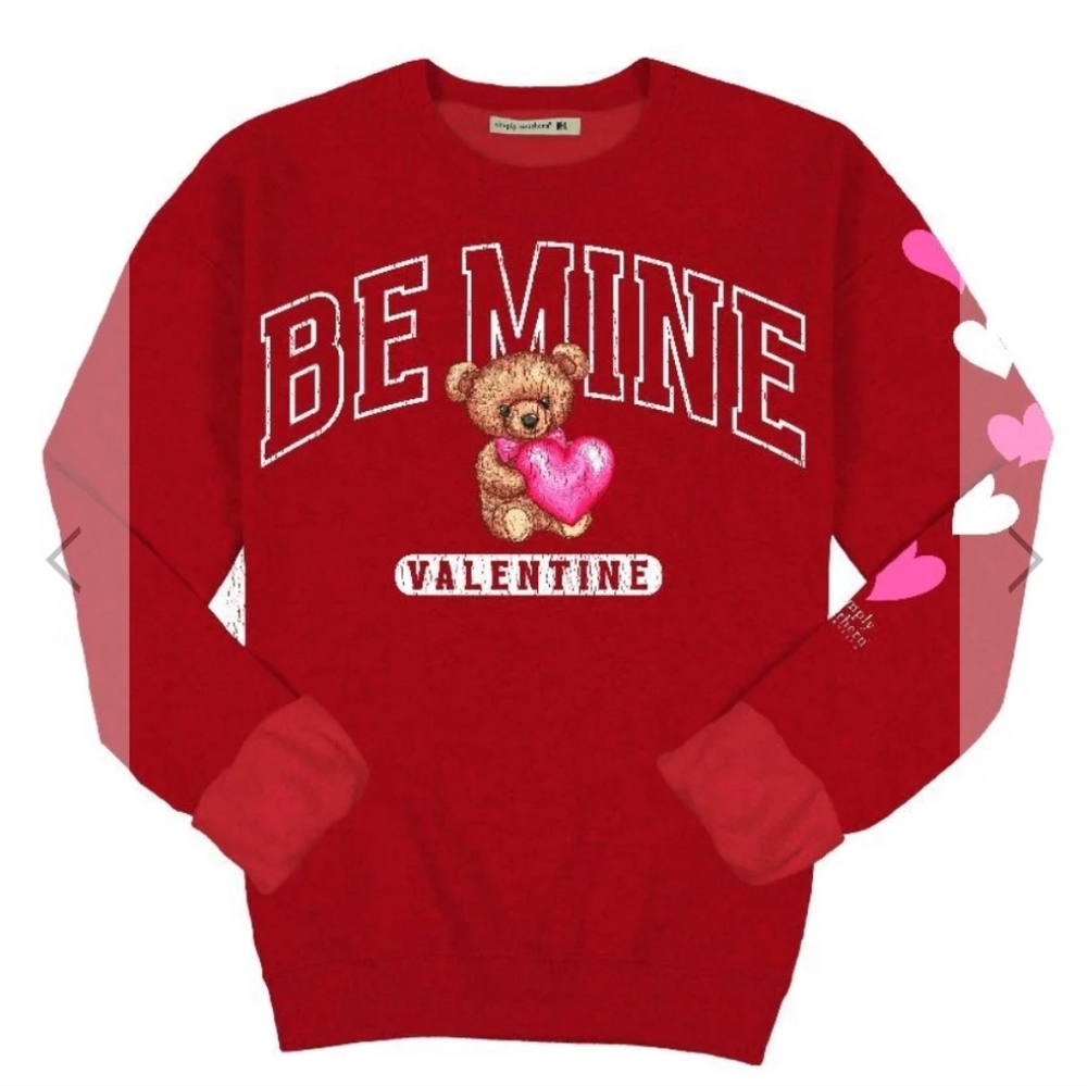 EUC Simply Southern "Be Mine🐻🩷🤍Valentine Crewneck Sweatshirt" Red❤️ Sz XS-S - Picture 5 of 12